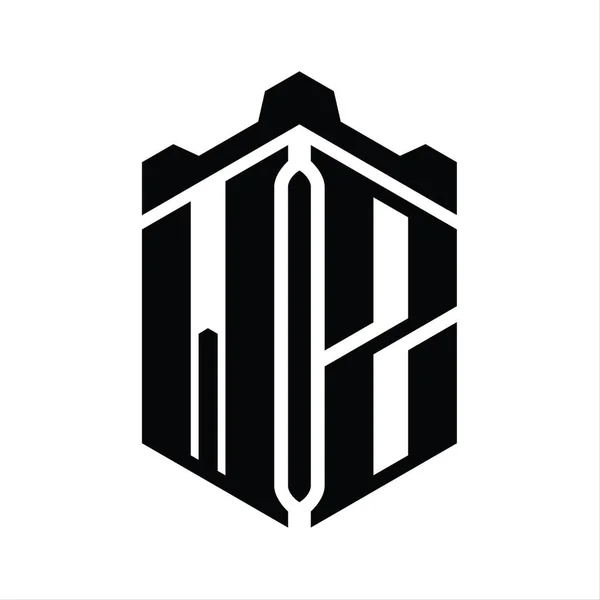 Wzレターロゴモノグラム六角形 クラウンキャッスルジオメトリックスタイルデザインテンプレート — ストック写真