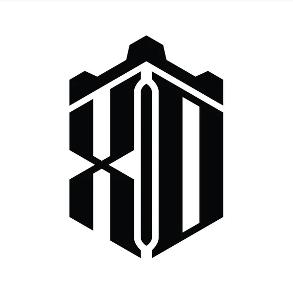 Xd字母标志六边形六边形与冠城堡几何风格设计模板 — 图库照片