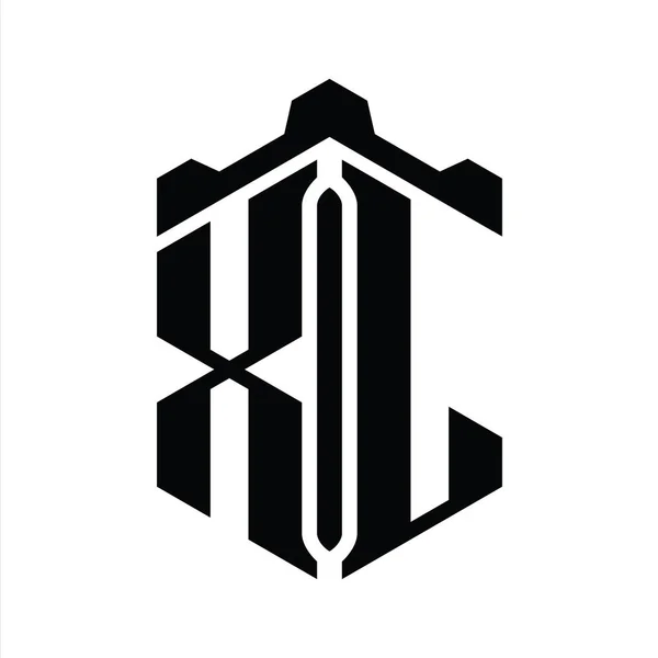 Letter Logo Monogram Hatszög Alakú Korona Vár Geometriai Stílus Design — Stock Fotó