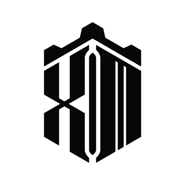 Xm字母标志六边形六边形与冠城堡几何风格设计模板 — 图库照片