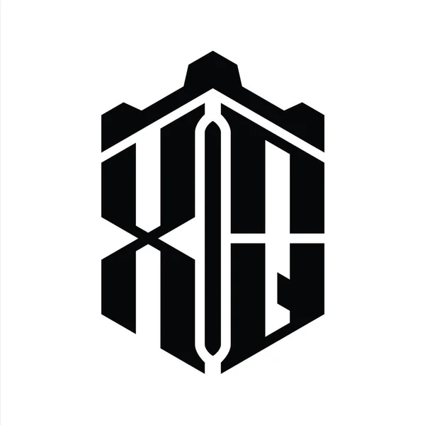 Xq字母标志六边形六边形与冠城堡几何风格设计模板 — 图库照片