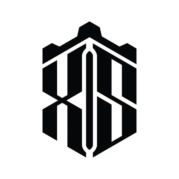 Xs字母标志六边形六边形与冠城堡几何风格设计模板 — 图库照片