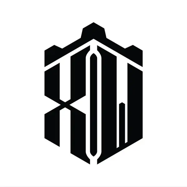 Xw字母标志六边形六边形与冠城堡几何风格设计模板 — 图库照片