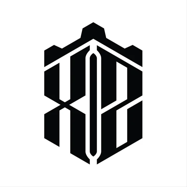 Xz字母标志六边形六边形与冠城堡几何风格设计模板 — 图库照片