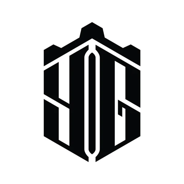 Levél Logo Monogram Hatszög Alakú Korona Kastély Geometriai Stílus Design — Stock Fotó