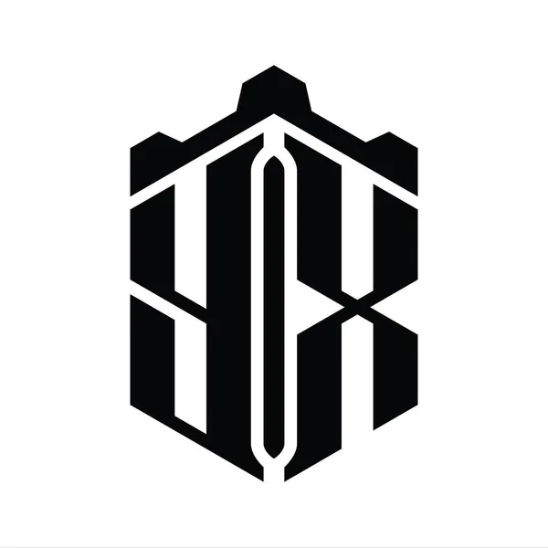 Yx字母标志六边形六边形与冠城堡几何风格设计模板 — 图库照片