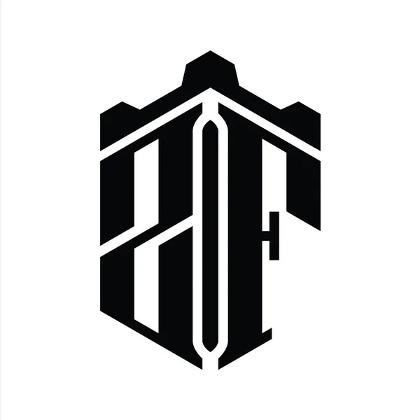 Zf字母标志六边形六边形与冠城堡几何风格设计模板 — 图库照片