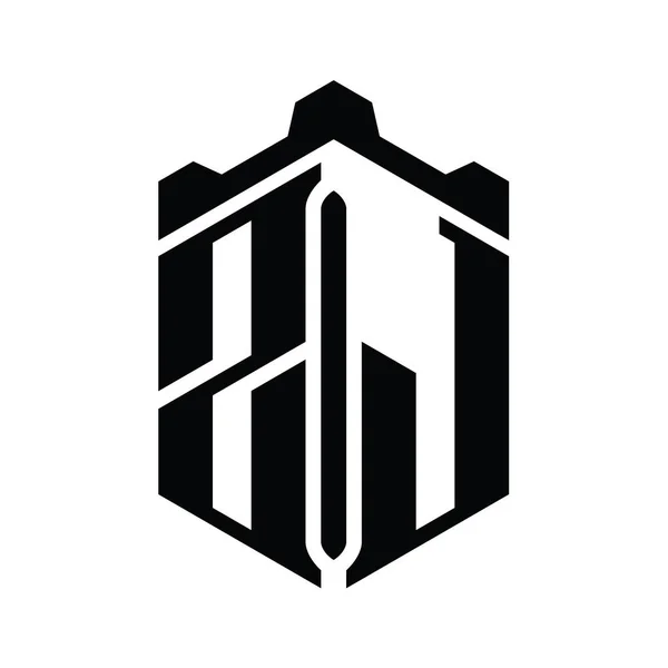 Levél Logo Monogram Hatszög Alakú Korona Vár Geometriai Stílus Design — Stock Fotó