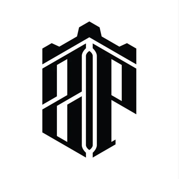 Zp字母标志六边形六边形与冠城堡几何风格设计模板 — 图库照片