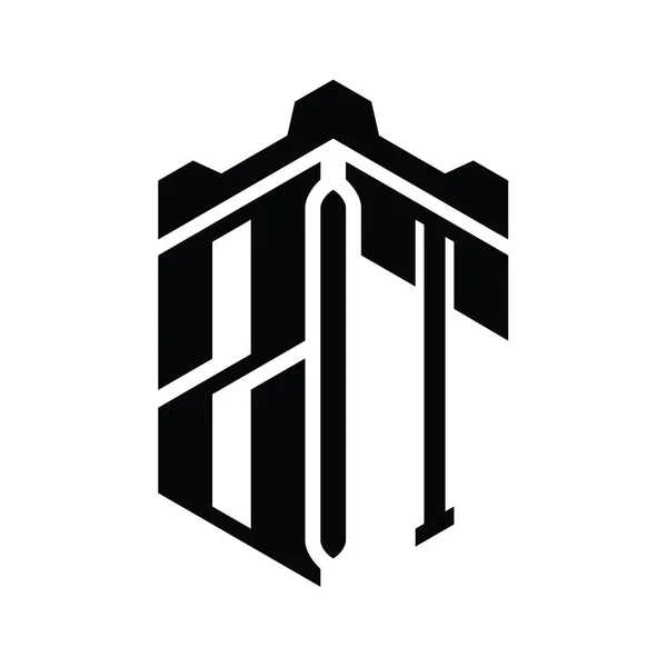 Zt字母标志六边形六边形与冠城堡几何风格设计模板 — 图库照片