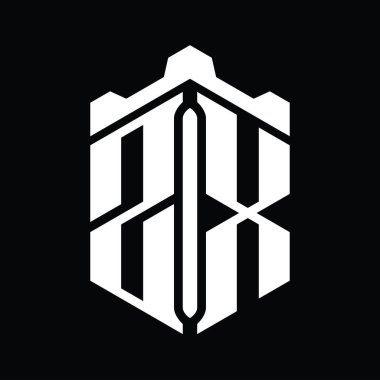 ZX Harfi Logo monogram altıgen şekli Crown kalesi geometrik biçim tasarım şablonu