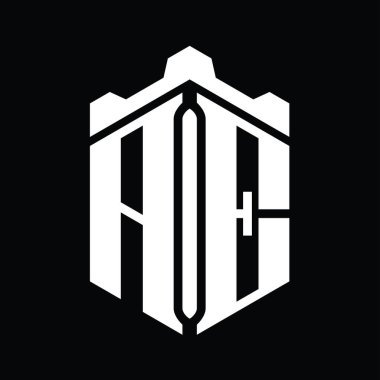 AE Letter logo monogram altıgen şekli Crown kale geometrik biçim tasarım şablonu