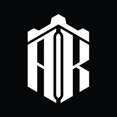 AK Harfi Logo monogram altıgen şekli Crown kalesi geometrik biçim tasarım şablonu