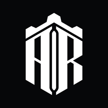 AR Harfi Logo monogram altıgen şekli Crown kalesi geometrik biçim tasarım şablonu