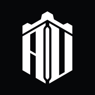 Taç kale geometrik biçim tasarım şablonu ile AU Letter monogram altıgen şekli