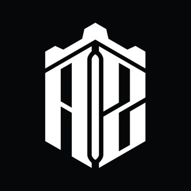 Taç kale geometrik biçim tasarım şablonu ile AZ Harfi Logo altıgen şekli