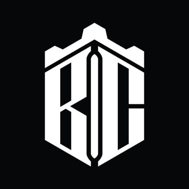 BC Harfi Logo monogram altıgen şekli Crown kalesi geometrik biçim tasarım şablonu