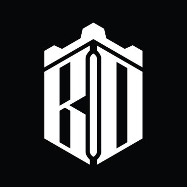 Taçlı kale geometrik stil tasarım şablonu ile BD Harf Logosu monogram altıgen şekli