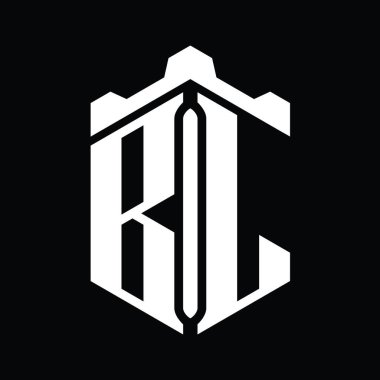 Taçlı kale geometrik stil tasarım şablonu ile BL Letter logo monogram altıgen şekli