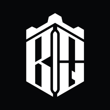 Taç kale geometrik stil tasarım şablonu ile BQ Harfi Logo altıgen şekli