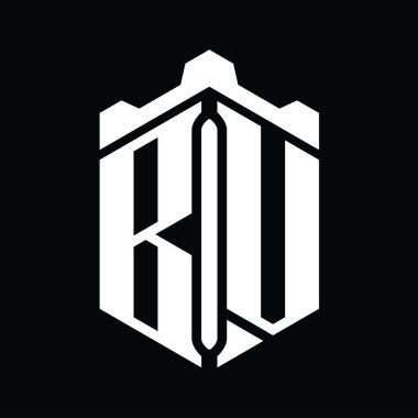 Taç kale geometrik stil tasarım şablonu ile BV Letter logo monogram altıgen şekli