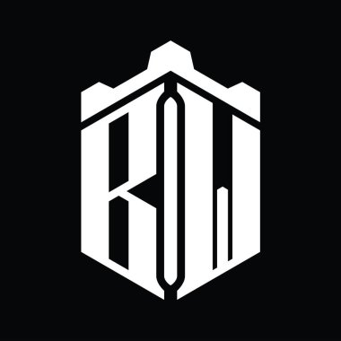 BW Harfi Logo monogram altıgen şekli Crown kalesi geometrik biçim tasarım şablonu