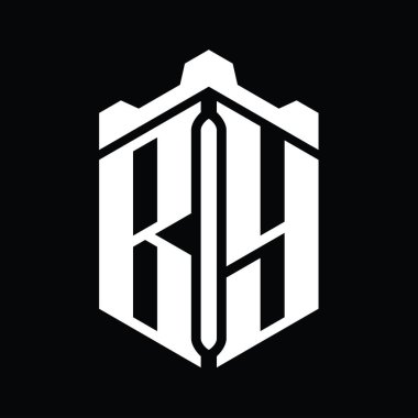 Taç kale geometrik stil tasarım şablonu ile Harf Logosu monogram altıgen şekli