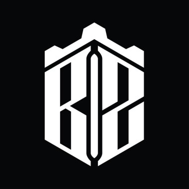 Taç kale geometrik stil tasarım şablonu ile BZ Harfi Logo monogram altıgen şekli