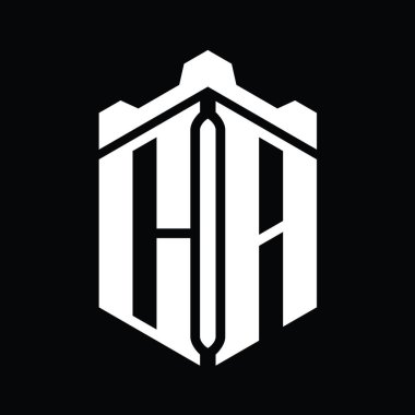 CA Harfi Logo monogram altıgen şekli Crown kalesi geometrik biçim tasarım şablonu