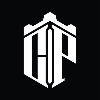 CP Harfi Logo monogram altıgen şekli Crown kale geometrik biçim tasarım şablonu