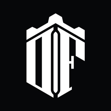 DF Harfi Logo monogram altıgen şekli Crown kalesi geometrik biçim tasarım şablonu