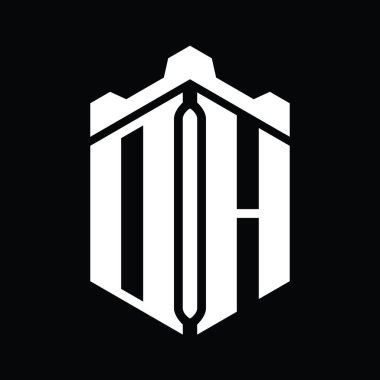 DH Harfi Logo monogram altıgen şekilli Crown Castle geometrik biçim tasarım şablonu
