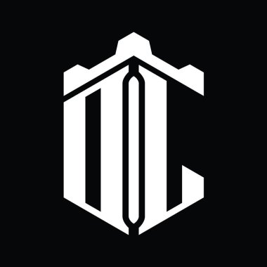 DL Harfi Logo monogram altıgen şekli Crown kale geometrik biçim tasarım şablonu