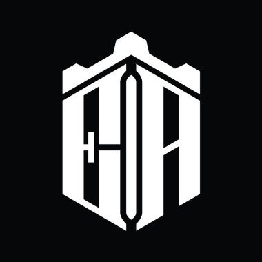 EA Harfi Logo monogram altıgen şekli Crown kalesi geometrik biçim tasarım şablonu
