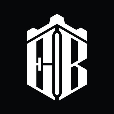 EB Harfi Logo monogram altıgen şekli Crown kalesi geometrik biçim tasarım şablonu