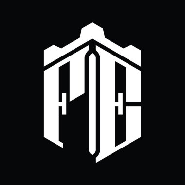 FE Harfi Logo monogram altıgen şekli Crown kalesi geometrik biçim tasarım şablonu
