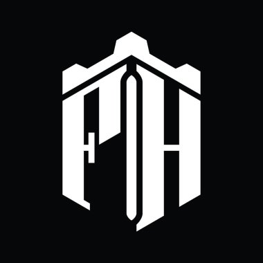 FH Harfi Logo monogram altıgen şekli ve Crown Castle geometrik biçim tasarım şablonu