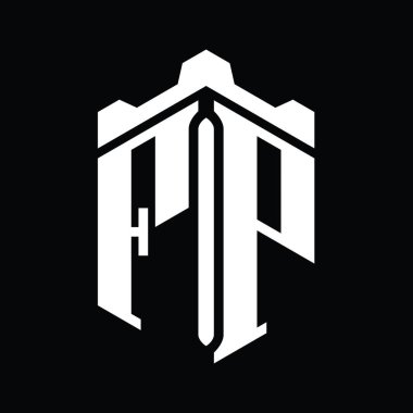 FP Harfi Logo monogram altıgen şekli Crown kalesi geometrik biçim tasarım şablonu