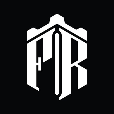 FR Letter Logo monogram altıgen şekli Crown Castle geometrik biçim tasarım şablonu