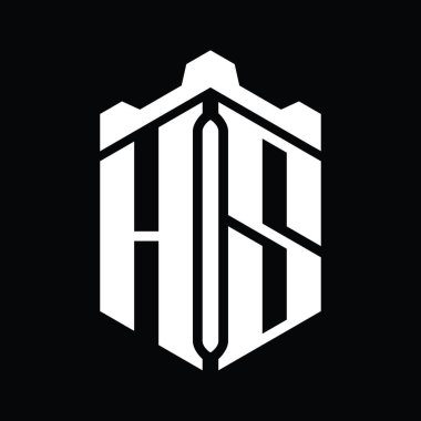 HS Letter logo monogram altıgen şekli Crown kale geometrik biçim tasarım şablonu