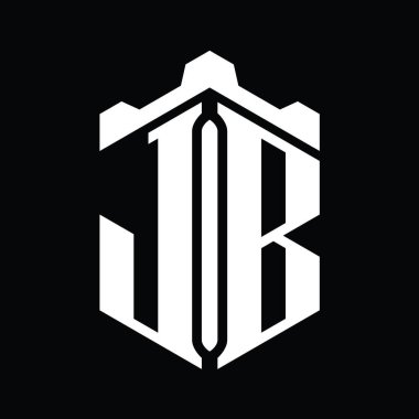 Taç kale geometrik biçim tasarım şablonu ile JB Letter logo monogram altıgen şekli