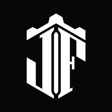 Taç kale geometrik biçim tasarım şablonu ile JF Letter monogram altıgen şekli