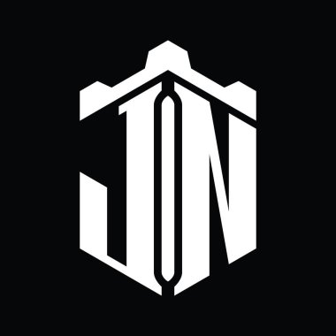 JN Letter Logo monogram altıgen şekli Crown Castle geometrik biçim tasarım şablonu