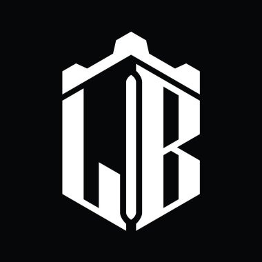 LB Harfi Logo monogram altıgen şekli Crown kalesi geometrik biçim tasarım şablonu