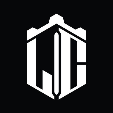 LC Harfi Logo monogram altıgen şekli Crown kale geometrik biçim tasarım şablonu