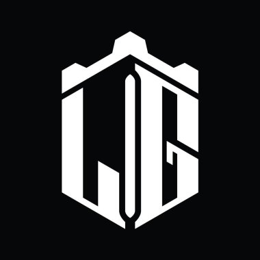 LG Harfi Logo monogram altıgen şekli Crown kale geometrik biçim tasarım şablonu