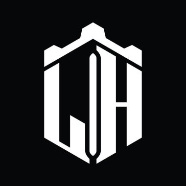 LH Harfi Logo monogram altıgen şekli Crown kalesi geometrik biçim tasarım şablonu