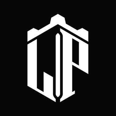 LP Harfi Logo monogram altıgen şekli Crown kalesi geometrik biçim tasarım şablonu