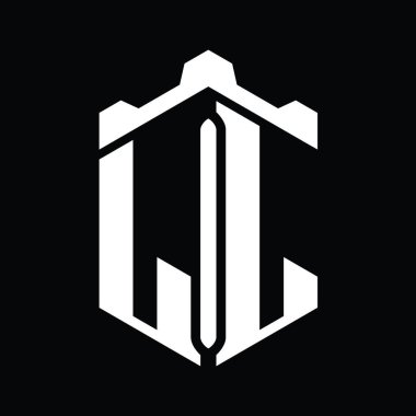 LL Harfi Logo monogram altıgen şekli Crown kalesi geometrik biçim tasarım şablonu