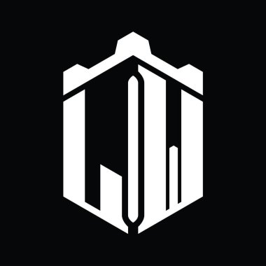 LW Harfi Logo monogram altıgen şekli Crown kalesi geometrik biçim tasarım şablonu